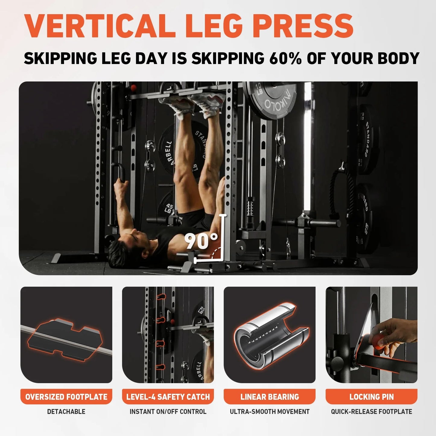 Smith Machine, All-In-One Power Rack Cage with Vertical Leg Press, 2000LBS Power Cage Squat Rack with Smith Bar, Dual Pulley Cable Crossover System for Home Gym with Weight Bench