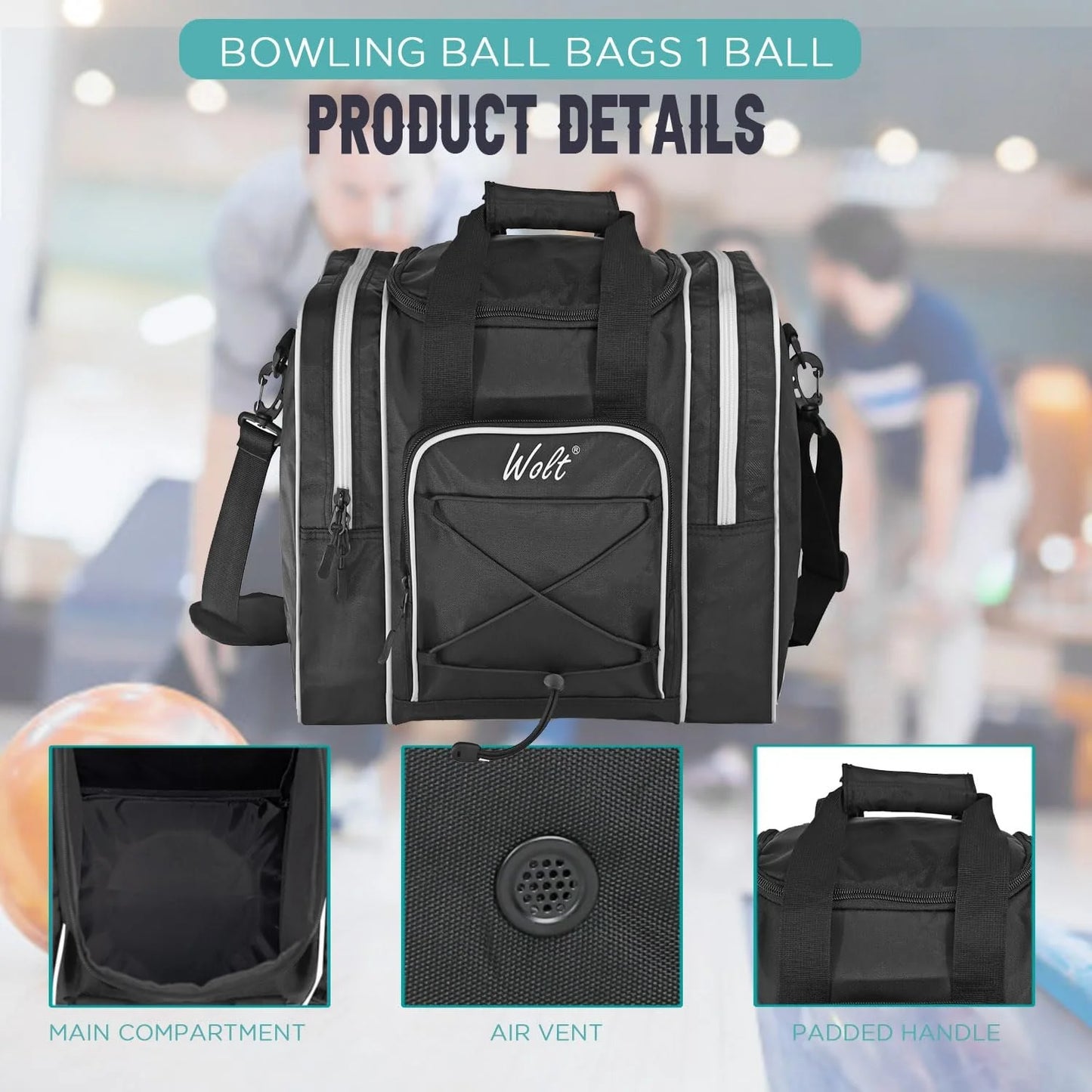 | Single Bowling Ball Tote Bag--Shoes up to Mens Size 14 Polyester Black