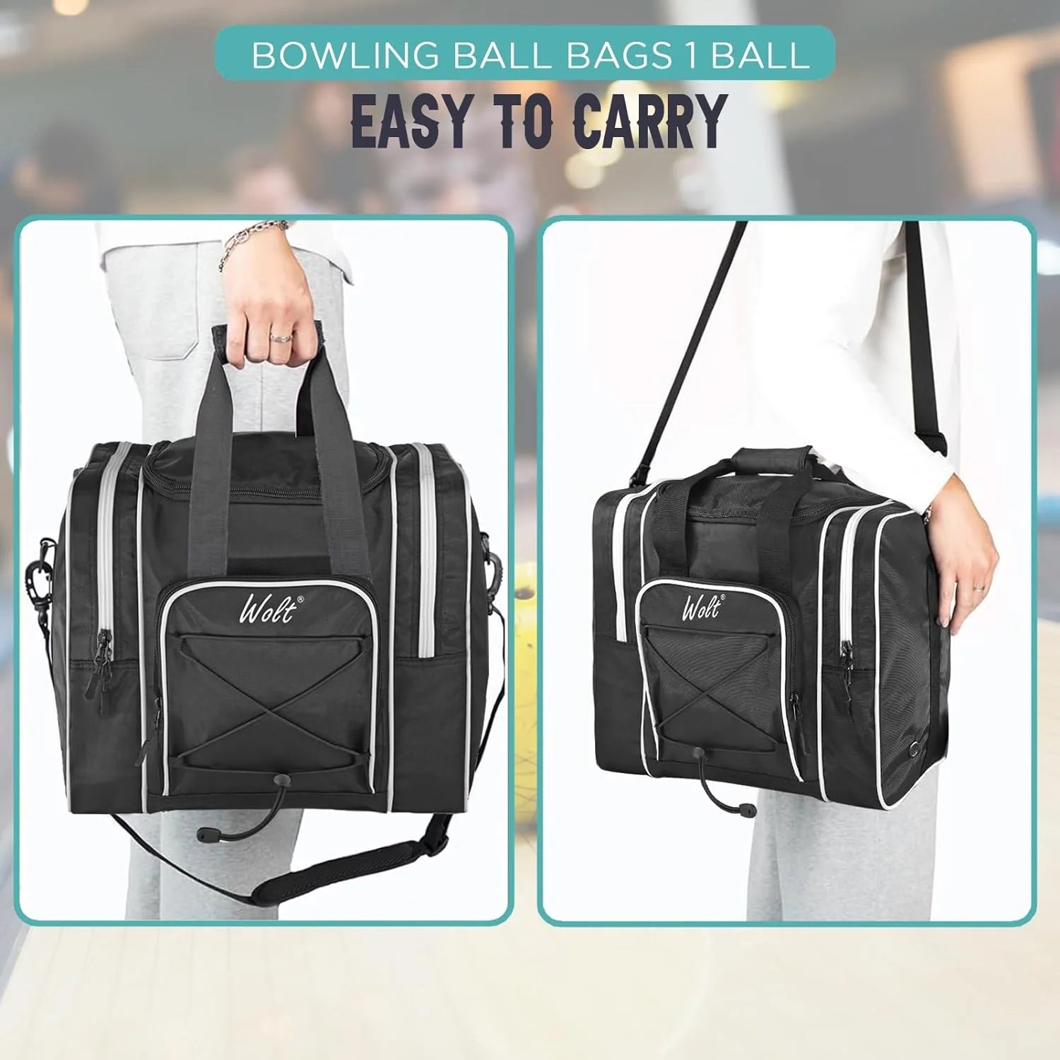 | Single Bowling Ball Tote Bag--Shoes up to Mens Size 14 Polyester Black