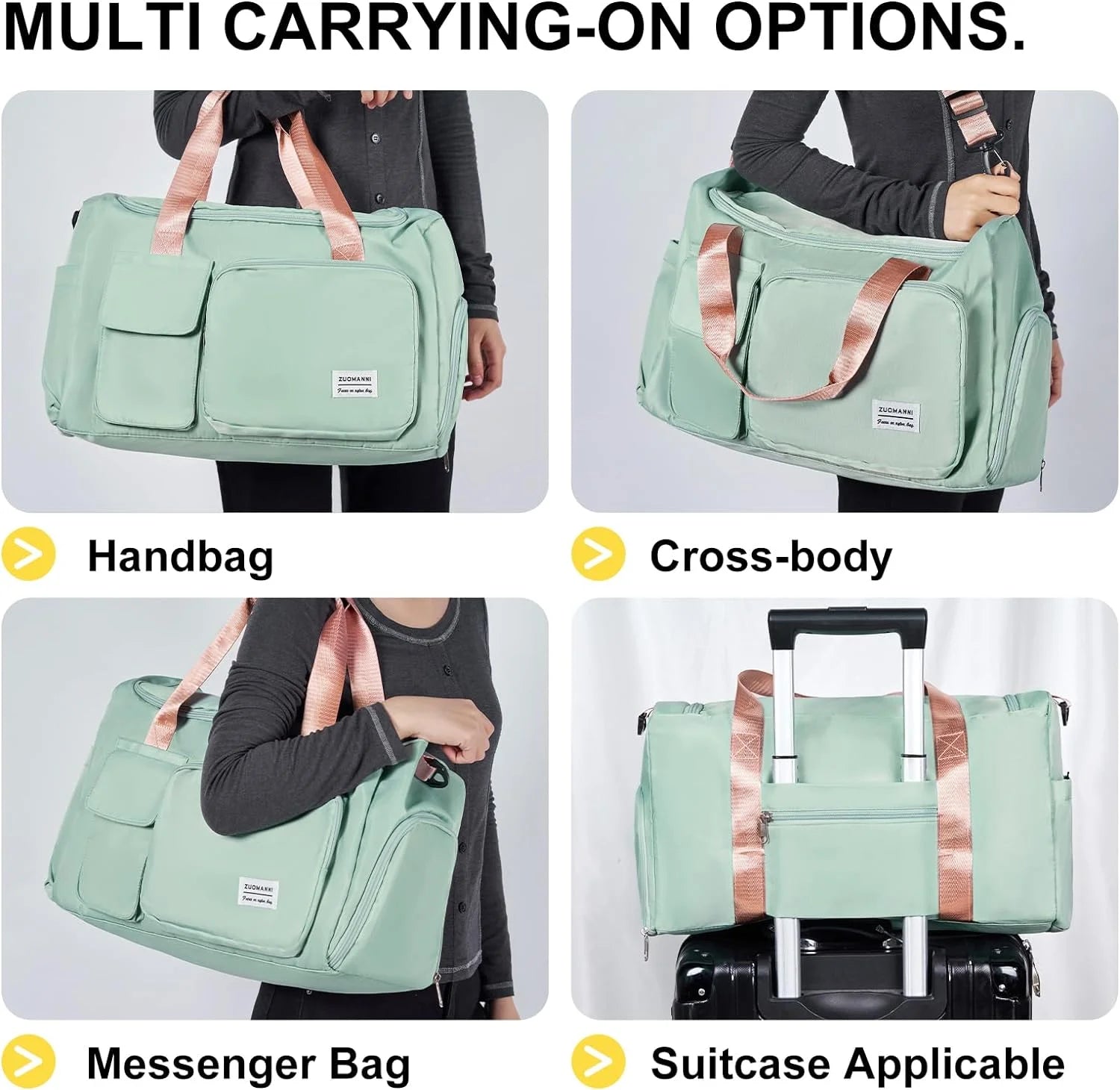 Small Gym Bag for Women, Waterproof Duffle Bag Carry on Weekender Bag with Shoe Compartment & Wet Pocket, Tote Bag for Travel, Workout, Sport