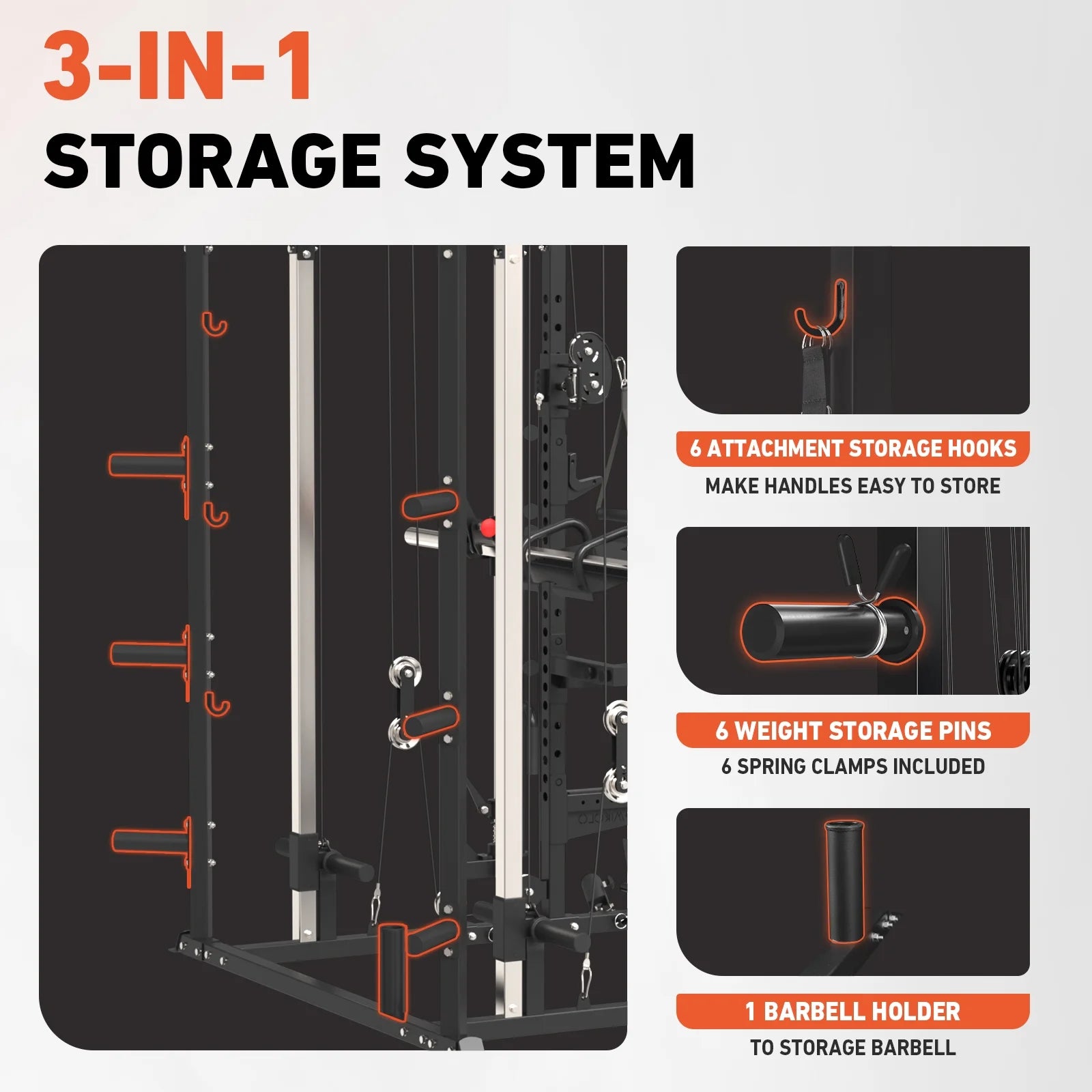 Smith Machine, All-In-One Power Rack Cage with Vertical Leg Press, 2000LBS Power Cage Squat Rack with Smith Bar, Dual Pulley Cable Crossover System for Home Gym with Weight Bench
