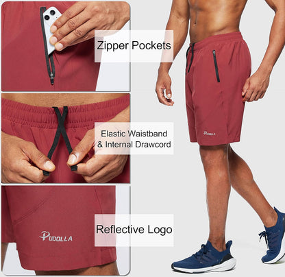 Men'S Workout Running Shorts 7"/5"/9" Lightweight Gym Athletic Shorts for Men with Zipper Pockets