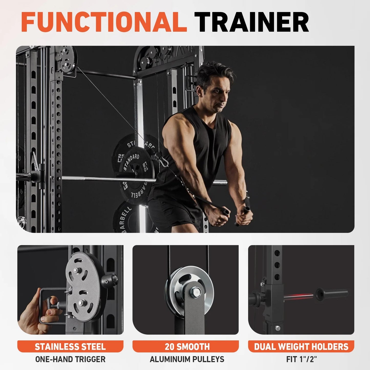 Smith Machine, All-In-One Power Rack Cage with Vertical Leg Press, 2000LBS Power Cage Squat Rack with Smith Bar, Dual Pulley Cable Crossover System for Home Gym with Weight Bench