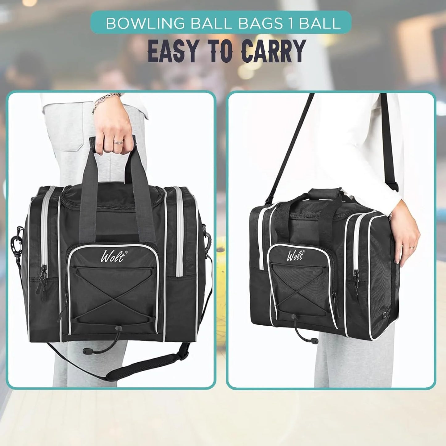 | Single Bowling Ball Tote Bag--Shoes up to Mens Size 14 Polyester Black